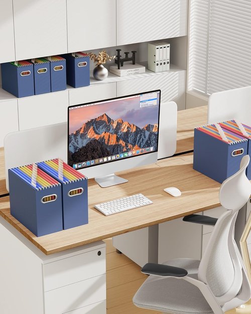 Oterri File Organizer Box - Letter Size Hanging File Holder for Home & Office | Navy - 2 Packs