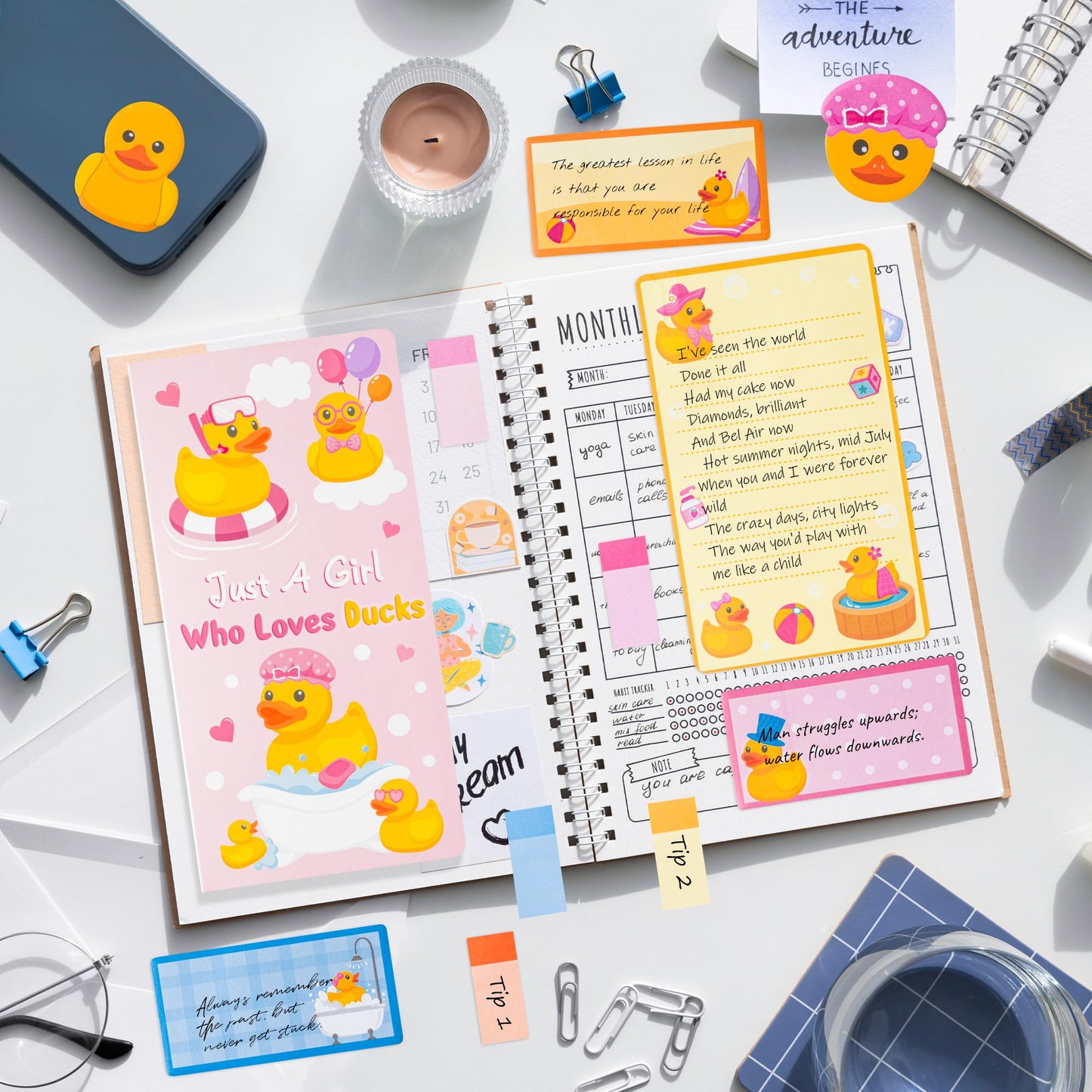 Xqumoi Duck Lovers Sticky Notes Set - Just A Girl Who Loves Ducks Self-Stick Note Pads Cartoon Animal Duckie Writing Memo Pad Page Marker Bookmarker Back to School Office Party Favors Supplies