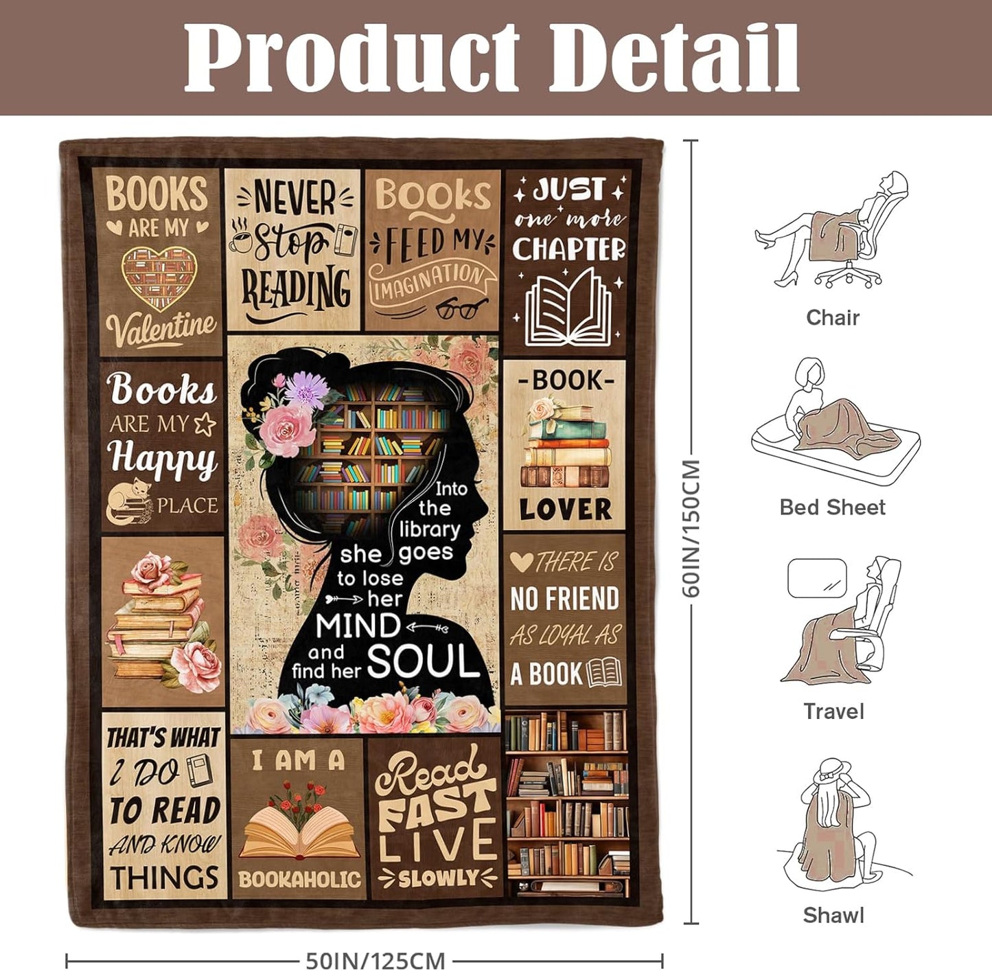 Skiennix Book Lovers Blanket | Cozy Gift for Women & Girls | 50" x 60" Reading Accessory