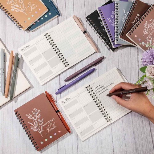 Dispowreath 20 Sets/40 Pcs Employee Appreciation Gifts Bulk A6 Inspirational Journal with Ballpoint Pen and Sticky Note Thank You Notebook for Staff Student Teacher Coworker Christmas(Dark Morandi)