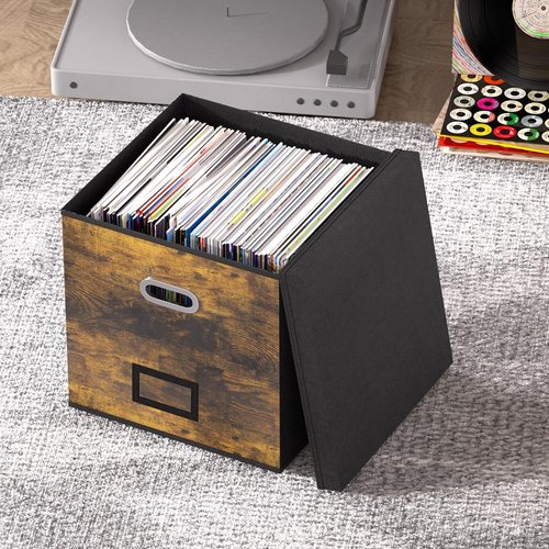 LiebeRen Vinyl Storage Set, Stackable Record Crate Holds 100 LPs. (Retro)