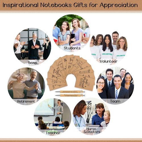 Tinlade 240 Pcs Employee Appreciation Gift Bulk Mini Inspirational Notebooks & Bamboo Ballpoint Pens Motivational Thank You Gift for Vet Tech Medical Assistant Student Teacher Nurse Coworker Supplies