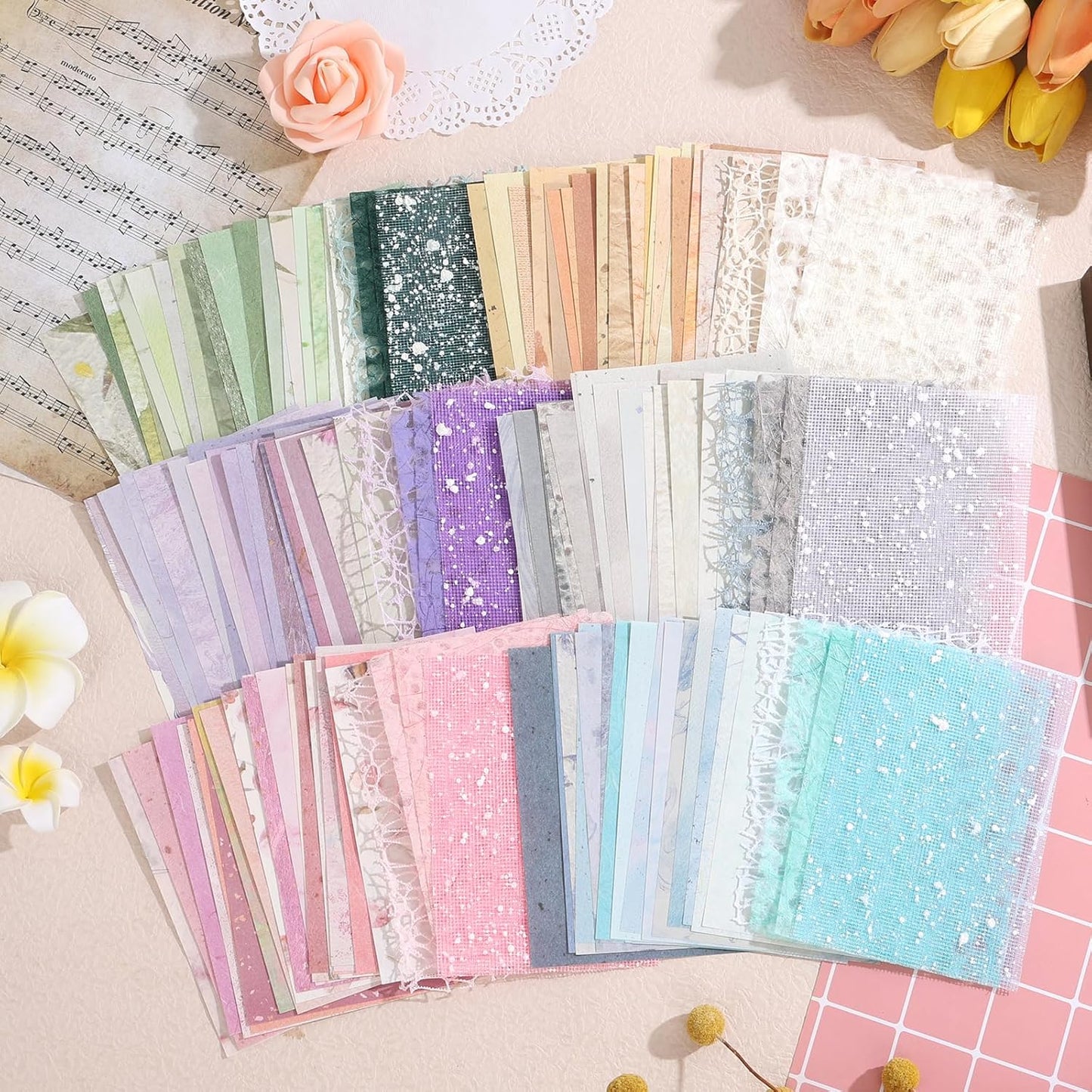 Sublaga Textured Scrapbook Paper Set - 156 Assorted Sheets for Scrapbooking & Journaling | 5.5x4 Inch