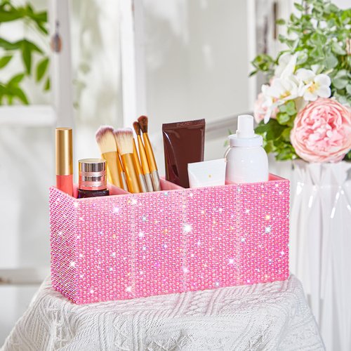 Resholder Bling Desk Organizer for Women, Rhinestone Pen Makeup Brush Holder, Girly Desk Accessories Organizer, Office, Classroom, Back to School, Elevate Your Workspace with Serenity
