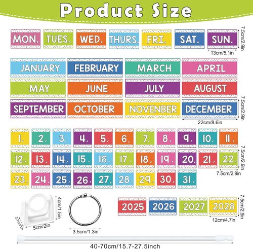 Rainbow | Flip Calendar Board Set by Rainbow - Colorful Classroom Decoration with Adjustable Date Cards