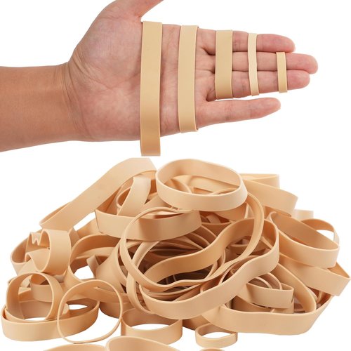 HAIDIBAO Rubber Bands - Assorted Sizes, 65 Pcs Beige Mixed Wide Elastic Bands for Office Use | 1.5in & 2in