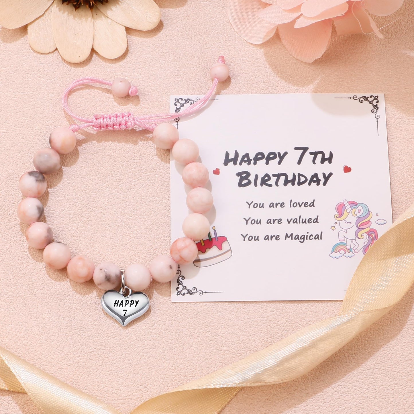 Sereney 7 Year Old Girl Birthday Gifts, Adjustable Beaded Bracelet as 7th/7yr Year Old Girl Birthday Gifts for Seven Daughter Niece Granddaughter Girls
