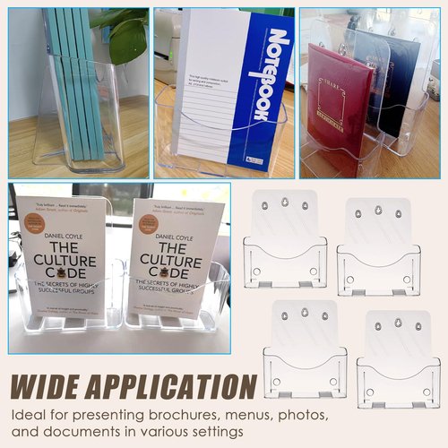 MAOPINER 4 Pack Acrylic Brochure Holder Stand, 8.5 x 11 Inches, Pamphlet Holder Display Stand for Wall Mount or Countertop Use, Plastic Flyer Stand Organizer for Menus, and More