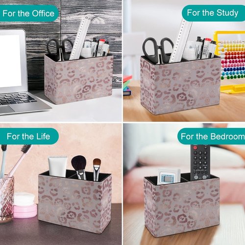 DEHOZO Pen Holder, Pencil Holder for Desk, Rose Gold Leopard Print PU Leather Desktop Pen Cup Storage, Desk Pencil Pen Organizer Makeup Brush Holder for Office Bedroom Home