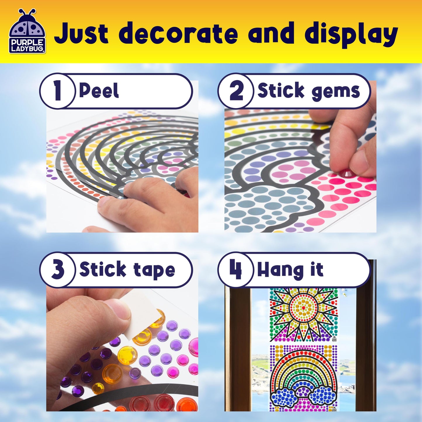 SunGemmers Window Gem Art Suncatcher Kits - Summer Crafts for Kids, Fun 5 Year Old Girl Birthday Gift, Fun Gifts for 8 Year Old Girls, Crafts for Kids Ages 4-10, Diamond Art Kit for Boys & Girls 6-12