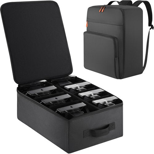 Aleemin Par Light Bag Soft Padded for 8 Par Lights, Stage Lighting Case with Removable Dividers & Backpack-strap & Handle, Lights Bag with Large Pocket for Par Light, Spotlight, Led Light, DJ Light