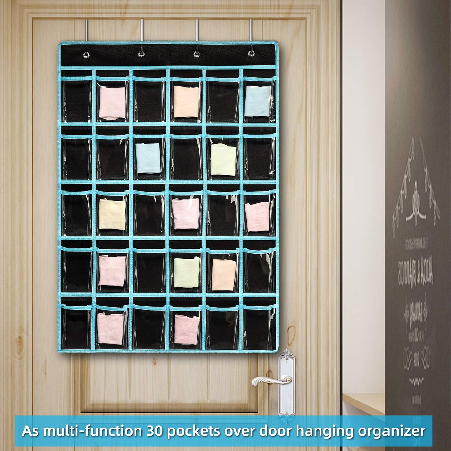 KEEPJOY Classroom Pocket Chart Organizer,Cell Phones Calculator Holder for Classroom Storage, Hanging Wall Door Calculator Phone Caddy for Classroom. (30 Pockets-Black)