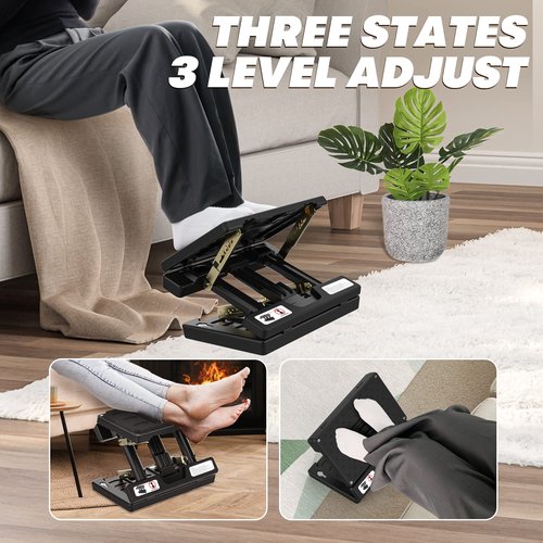 Vhelyom Foot Rest for Under Desk at Work, Height Adjustable Footrest with Massage Roller and Soft Pad, Foldable Ergonomic Foot Rest for Car, Underdesk, Home, Train(Grey)