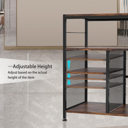TQVAI Large Printer Stand, 4-Tier Adjustable Height Home Office Printer Table with Power Outlet Charging Station, Wood Stand Desk for Heat Press Scanner Fax, Black/Antique
