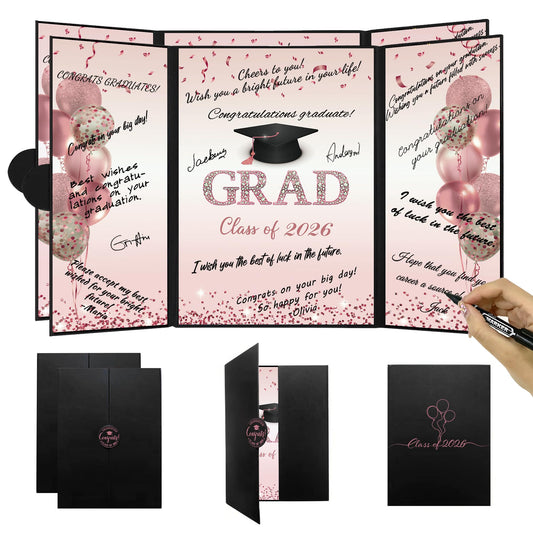 DARUNAXY Rose Gold Graduation Party Decorations, 2PCS Class of 2026 Congratulations Graduates Alternative Signature Guest Book for Girls Women Happy Graduation Gifts Congrats Grad Signing Card Board
