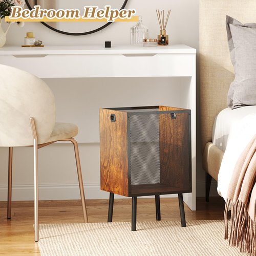 Yuyetuyo 8.5 Gallon Retro Wooden Trash Can with Metal Mesh – Large Wastebasket with Handles & Legs | Under Desk Trash Can for Office or Home | Breathable Garbage Can | Stylish Office Waste Basket