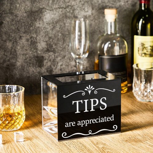 Vesici Acrylic Tips Jar for Money Tip Box Bucket 6 x 4 x 5 Inch Plastic Storage Container Donation Suggestion Raffle Cash Box for Bartender Bars Restaurants Musicians Driver(Black)