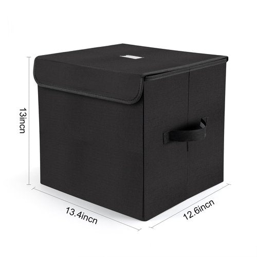 Vinyl Record Storage Box for 12inch LPs,Holds up to 80 Albums,Collapsible Storage Crate with Lid&Handles for Valuable Album Collection (black, 13inch)