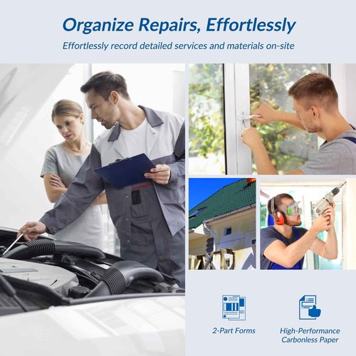 Harfesto Repair Order Book, 2 Part Carbonless Job Work Order Forms - White/Yellow, 5-7/10 x 8-1/4 Inches, Invoice Receipt Book for Small Business, Consecutively Numbered, 400 Sets (8 Packs)