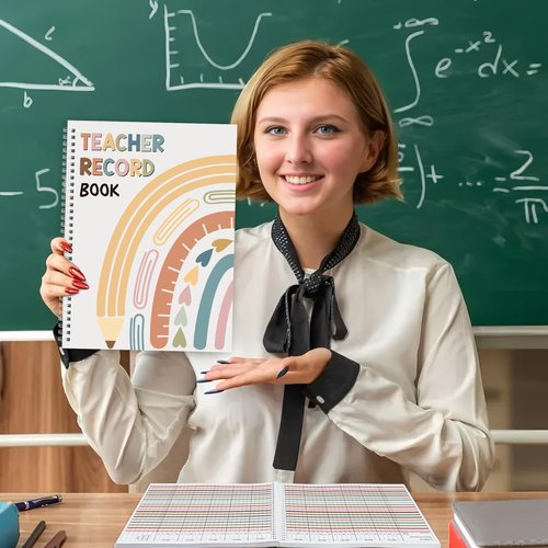 peony man Teacher Record Book Boho Teacher Grade Book Rainbow Spiral Bound Class Grade Book for Teachers Classroom Attendance Student Name School Office Favors Gifts Supplies, 8.5 x 11 Inch
