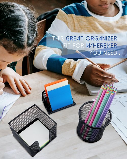 GAUENEEN Desk Organizer Set, 6 Piece Mesh Office Accessories, Pen Holder, Phone Stand, Clip Holder, Desktop Storage Set, Black
