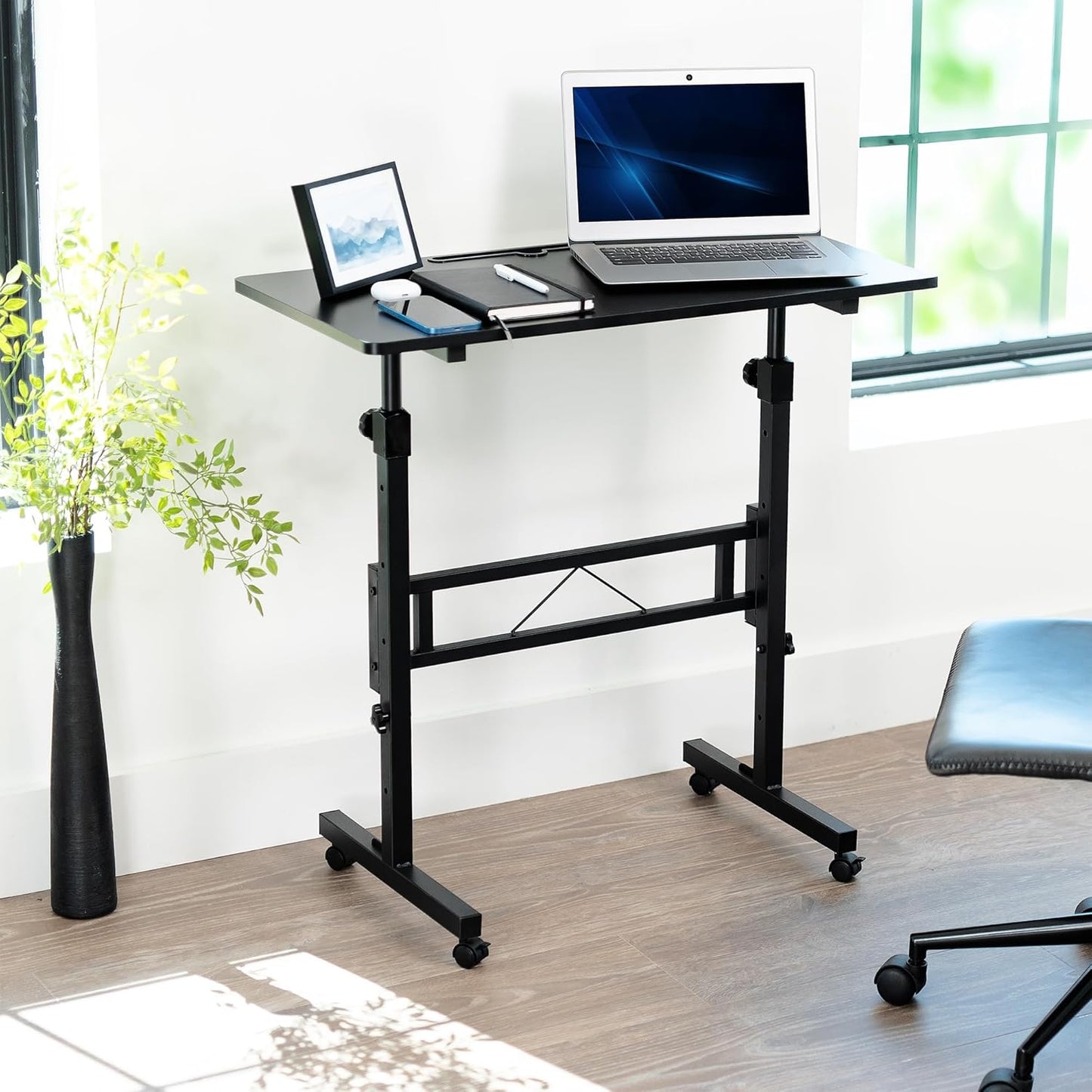 VIVO Mobile Standing Desk - 32 x 16 Inch Portable Workstation with Wheels for Home Office - Black
