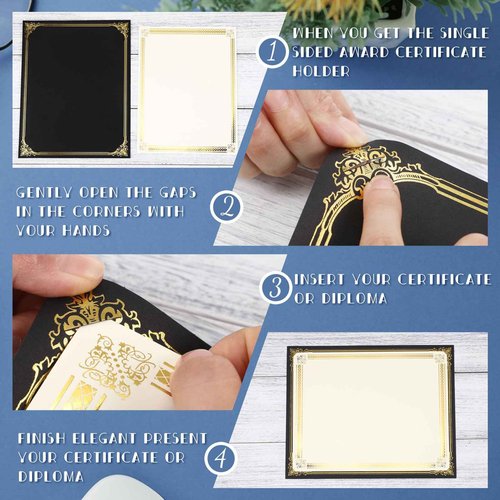 Kosiz 100 Pcs Single Sided Certificate Holders with Gold Foil Border for 8.5 x 11 Inch Certificates Cardstock Document Papers Graduation Diploma Covers Marriage Supplies, Linen Textured(Black)