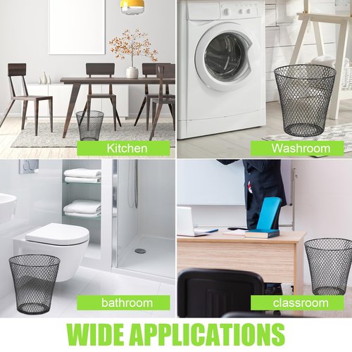 10 Pack Round Waste Basket,Wire Mesh Desk Metal Trash Garbage Can Wastebasket Recycling Black Trash Bins Garbage Container for Bedroom Office School Kitchen Home Living Room Bathroom