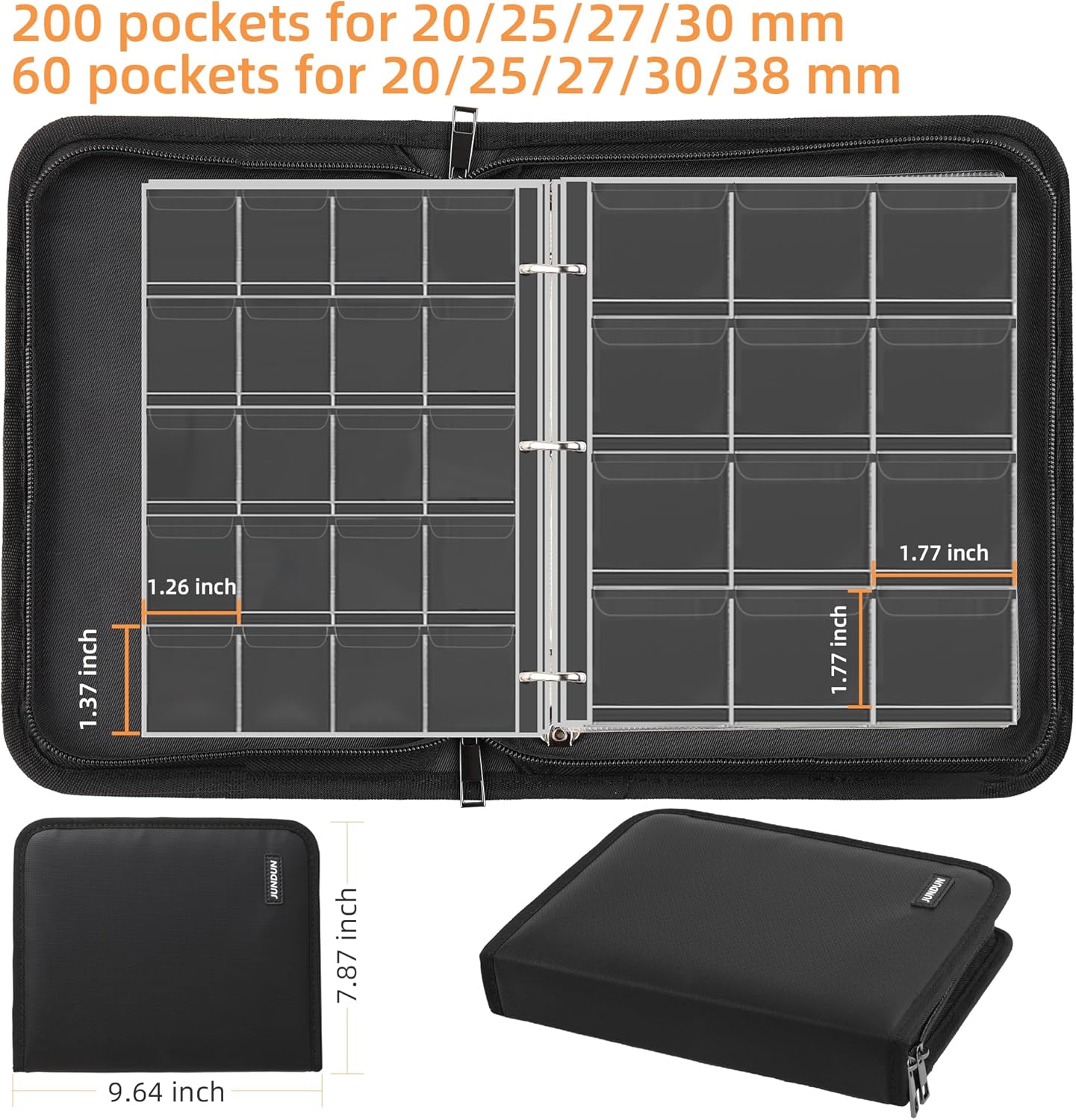 Skiennix Coin Collection Book - Fireproof 260-Pocket Organizer for 20-38mm Coins | Black Album