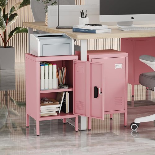 Aobabo 24.4" H Metal Locker Cabinet - Adjustable Shelves & Leveling Feet | Pink Nightstand for Home & Office