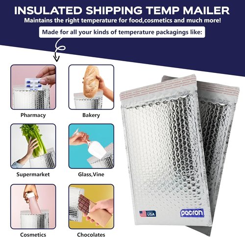 Insulated Silver Thermal Bubble Mailers by [Brand Name] - 50-Pack Waterproof Self-Sealing Padded Envelopes 12 x 17 for Cold Shipping