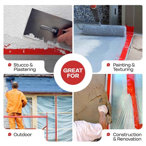 IDL Packaging 2" x 60 Yards Red Stucco Tape, 3 Rolls, Heavy-Duty, Smooth Edge - 60 Days Long-Lasting Bond, Leave No Traces - UV Resistant, Waterproof