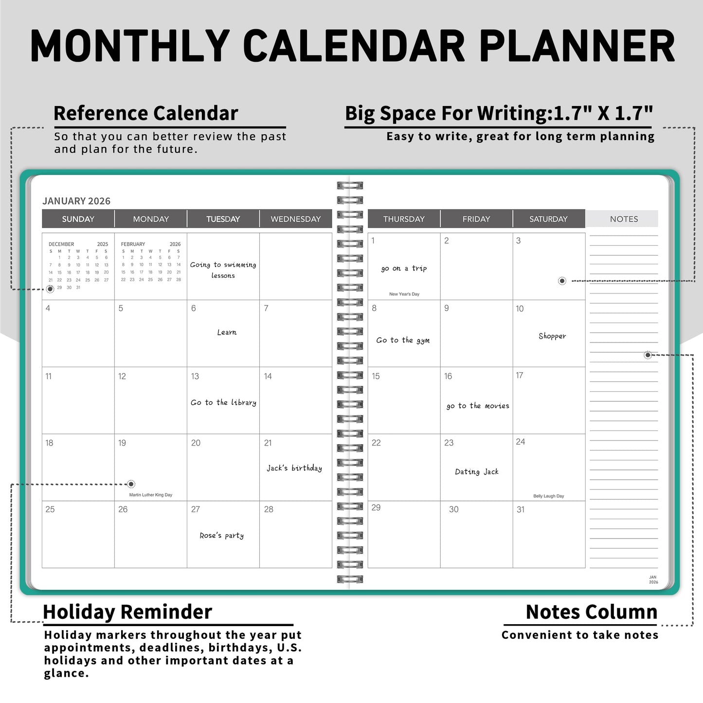 Monthly Planner Jan 2026 - Dec 2027, Monthly Planner for 24 Monthes, 9×11 Inch, Teacher Monthlys, Hard PVC Cover, Spiral Bound, Time Management Calendar, Perfect for School & Office (Blue)