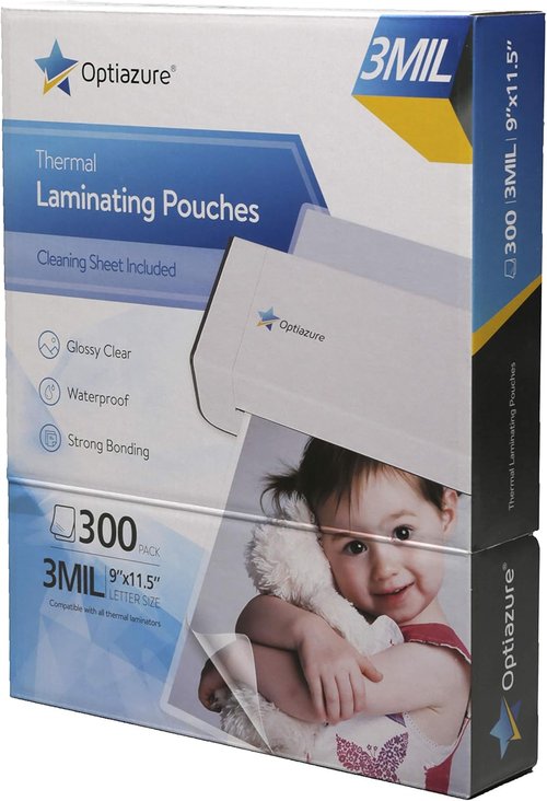 Optiazure Thermal Laminating Pouches - Clear 9"x11.5" | 3mil Thickness, 300 Pack for Letter Size Documents