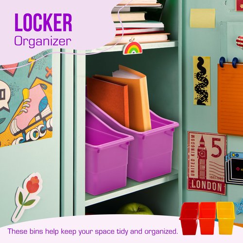 4E's Novelty 6 Durable Book and Binder Holder, Files Book Bins for Classroom, Plastic Vertical Storage Book Organizer Folder Office Classroom Organization Containers Supplies (Rainbow)