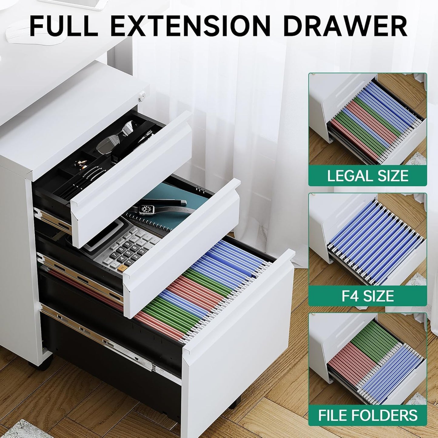 Letaya 3 Drawer Mobile File Cabinet with Lock, Under Desk Metal Rolling Filing Cabinets for Home Office Organizer Letters/Legal/A4 (White- Requires Installation) (White)