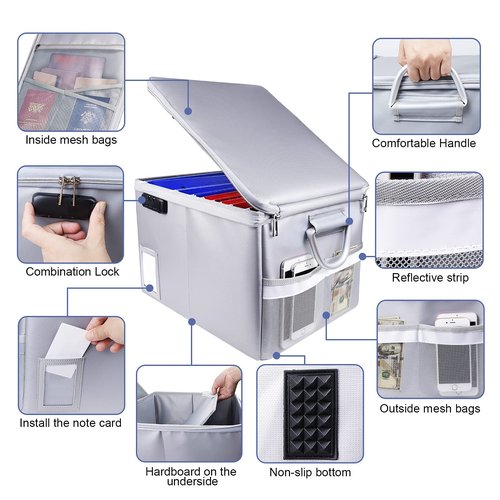 Aobteeny 2 Pack Classic Fireproof Document Box, Portable Office Safe Box with Lock, Fits Letter/Legal Size, 16.1 x 12.9 x 11in (Black Silver)