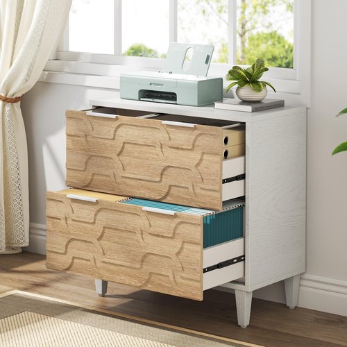 LITTLE TREE 2-Drawer File Cabinet, Lateral Filing Cabinet for A4/Letter/Legal Size, Office Storage Cabinet, Printer Stand with Storage Drawer for Home Office, Wood & White