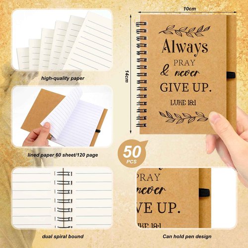 Yeaqee 100 Pcs Employee Appreciation Gifts and Church Christian Gifts Set Include 50 Pcs Spiral Notebooks 50 Pcs Employee Bible Pens for Adults Party Favors(Bible Style)