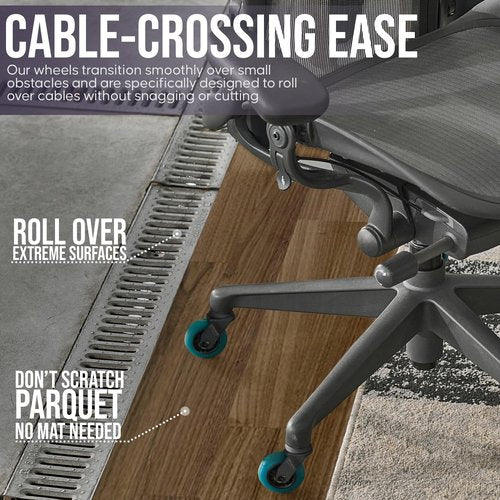 Stealtho Advanced Office Chair Wheels Set 5 Heavy Duty Casters - Silent Rolling Protection Hardwood Floors Carpets No Mat Needed - Soft Navy Polyurethane Standard Replacement 7/16" x7/8" Stem