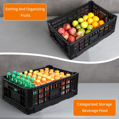 Collapsible Storage Bin Containe，52 Liter Transferheavy duty Black plastic storage box,milk crates heavy duty Transit storage (1)
