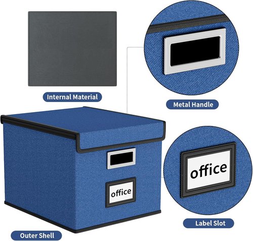 Huolewa File Organizer Box - Collapsible Document Storage with Lid | Royal Blue, Fits Letter Size Folders