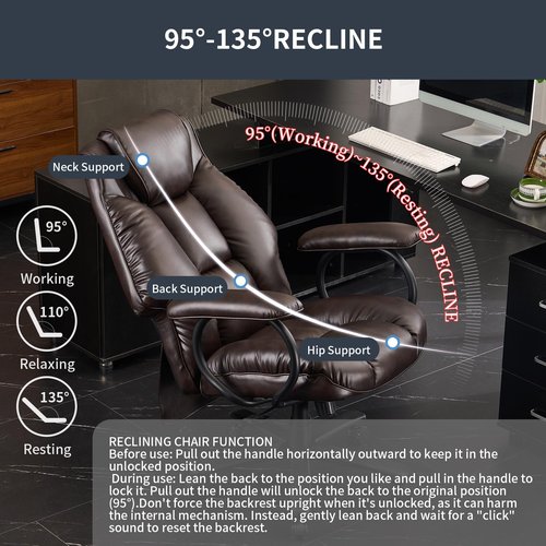ATMILD Office Chair Big and Tall, High Back Executive Chair with Ottoman, 400 lbs, Ergonomic Office Chair with Padded Armrest, PU Leather (Dark Brown)