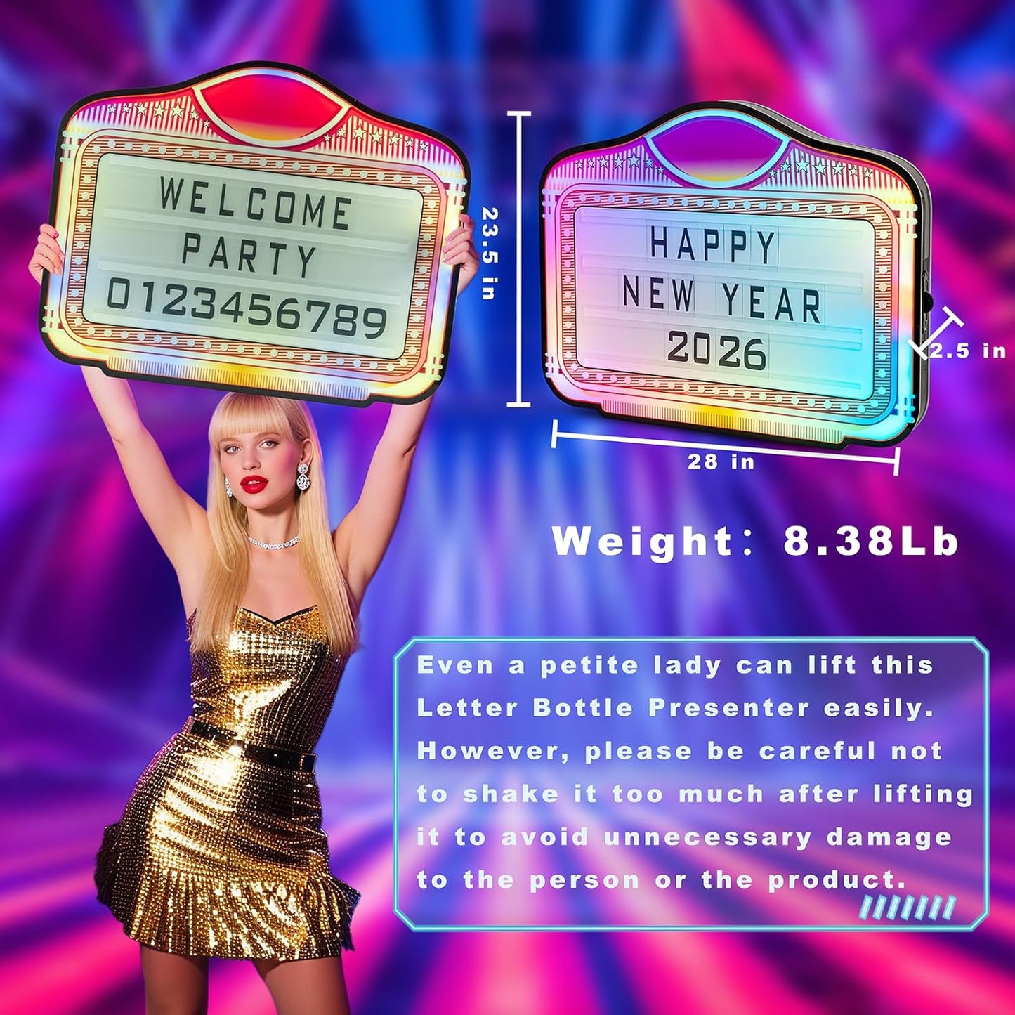 Skiennix LED Letter Bottle Presenter - Color-Changing Handheld Light Box for Nightclubs & Events | Acrylic Frame with 4 Letter Sets & 2 Number Kit