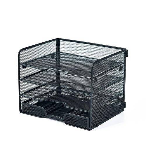 SETTFRFE 4 Tier Mesh Paper Letter Tray,Desk File Organizer with A Sliding Drawer,Office Supplies Desk Organizer for Home Office,Black.