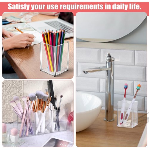 Ubamdom 10 Pack Clear Acrylic Pen Holder Makeup Brush Holder Desktop Pencil Organizer Acrylic Pencil Cup Stationery Organizer Accessory for School Makeup Desk Office Pen Storage