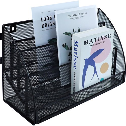ideallife 4 Section Upright File Sorter Organizer, Desk File Organizer, Mesh Metal Desktop File Sorter for Office Classroom Desktop Organization, Black