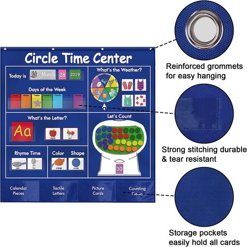 Circle Time Center Classroom Pocket Chart, Educational Pocket Chart Teaching Materials Learning Calendar Weather Counting Letter Color Shape, Number Pictures Pocket Chart