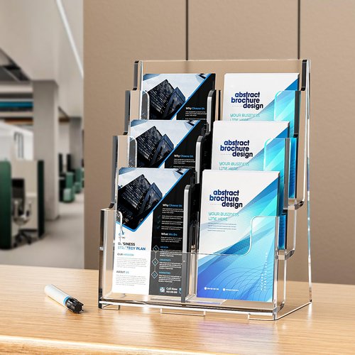 FUCDTEFC Acrylic Brochure Holder 8.5x11, Clear 3 Tier Magazine Holder Brochure Display Stand With Removable Divider for 4 x9 Inch Literature Pamphlet Flyer Holder for Wall Mount or Countertop