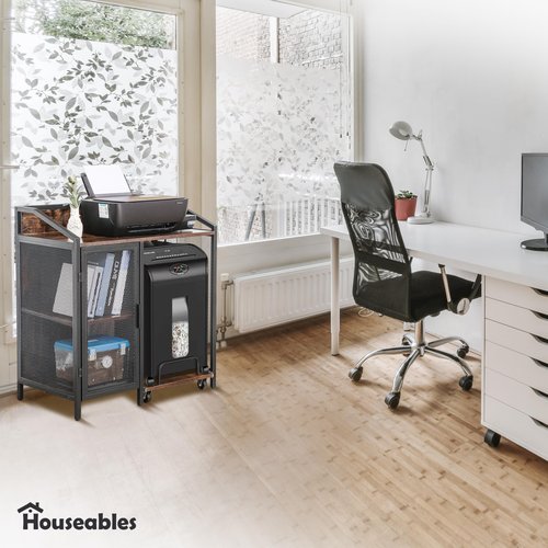 Houseables Printer and Shredder Stand, Printer Table with Storage, Shredder Cabinet on Wheels, Table for Home Office, PC Tower, Desk with File Cabinet Shelf Cart with Drawers, 2 USB and AC Outlets